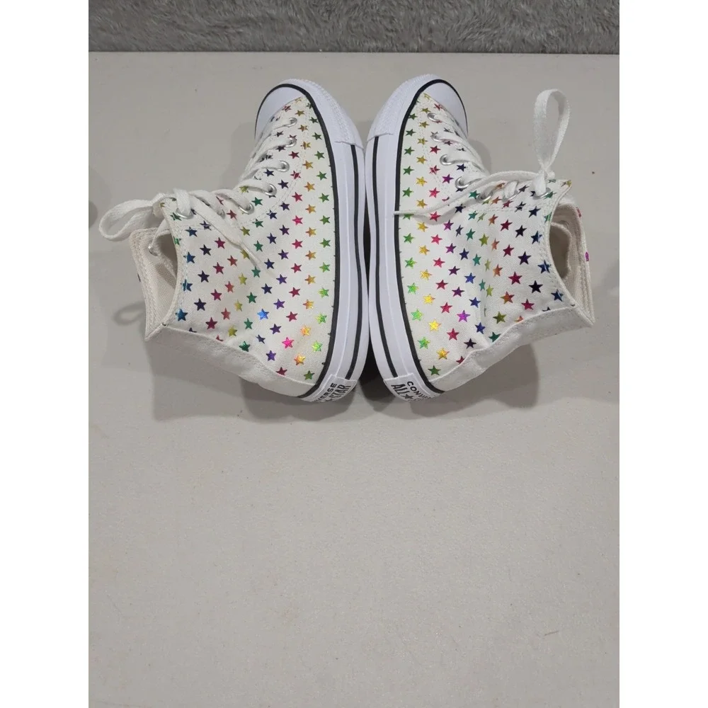 Converse Chuck Taylor All Star Hi Top White Rainbow Stars Shoes Kids 6 Women 8